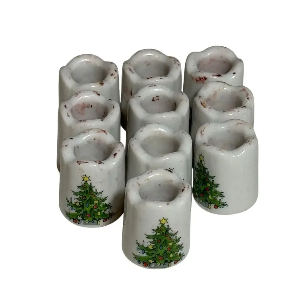 West Germany Porcelain Christmas Tree Candle Holder Miniature Lot Of 10